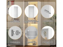 Vitrina multifunción - 40 x 29 x 170 cm - con puerta de cristal + LEDs - PB + Cristal - blanco