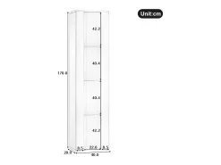 Vitrina multifunción - 40 x 29 x 170 cm - con puerta de cristal + LEDs - PB + Cristal - blanco