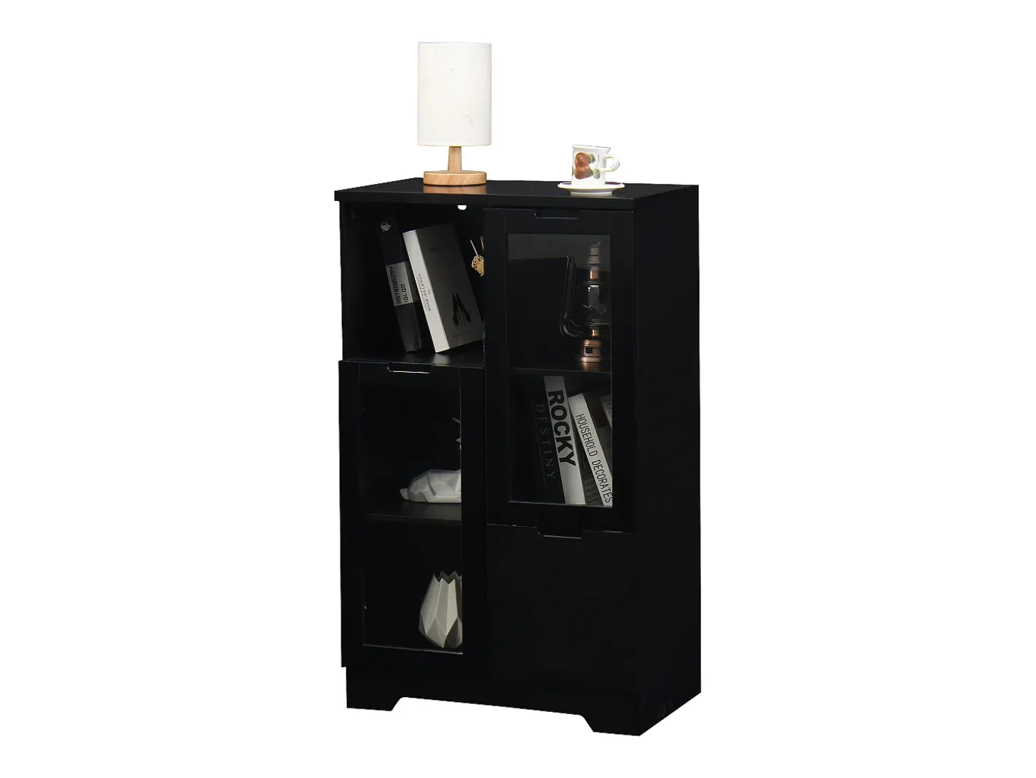 Vitrina negra - Mueble de comedor con 2 puertas y 1 cajón - almacenaje abierto - para dormitorio y salón
