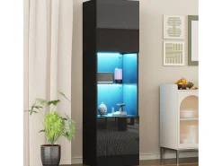 Vitrina negra - Vitrina con 2 puertas y luces LED - almacenaje abierto - para salón y dormitorio