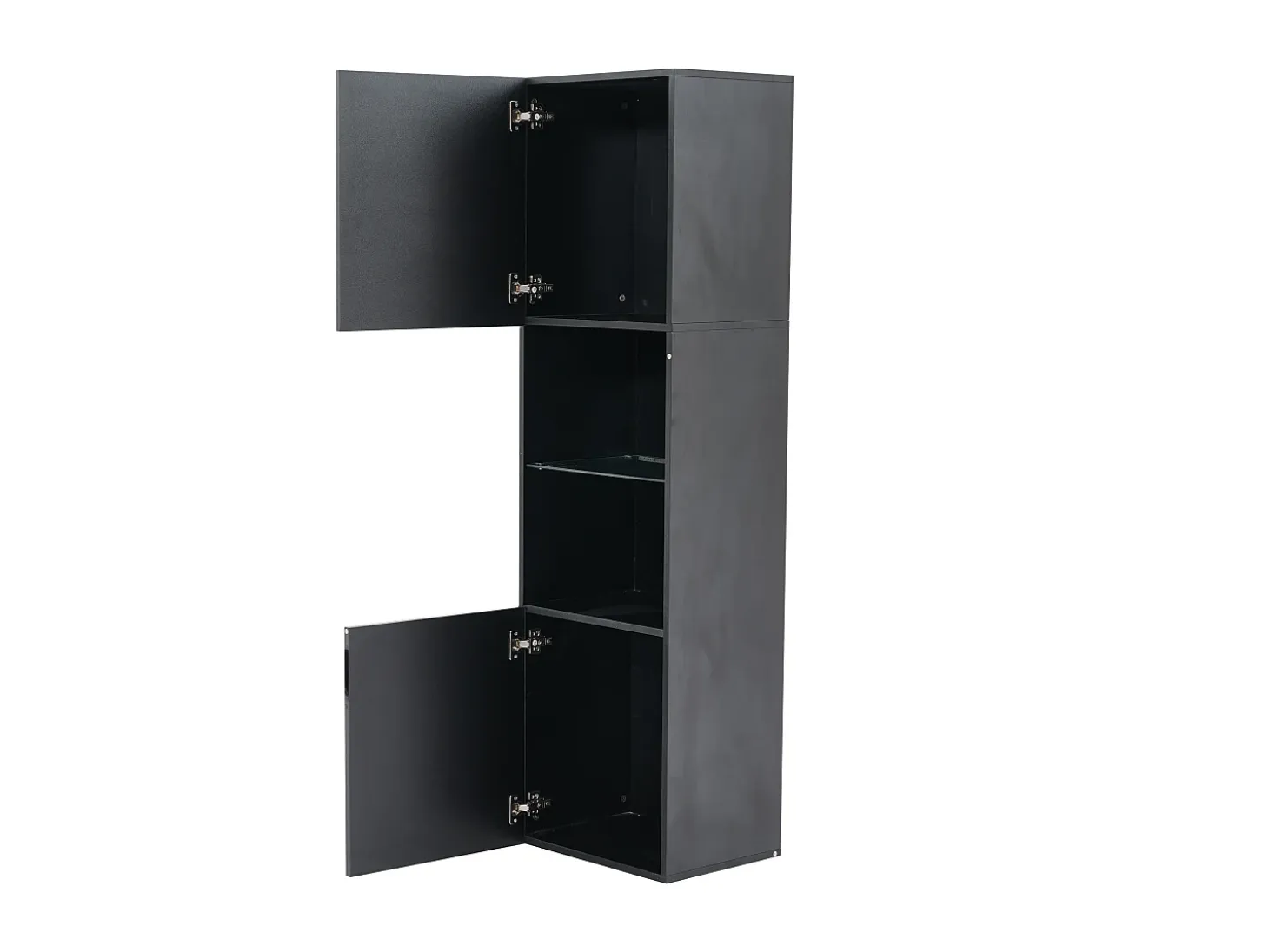 Vitrina negra brillante con iluminación LED - Mueble alto de salón - Mueble de almacenaje - 45x35x160 cm