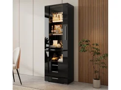 Vitrina negra con iluminación LED, 60x35x180 cm, 3 cajones, estilo moderno, para salón y oficina