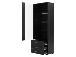 Vitrina negra con iluminación LED, 60x35x180 cm, 3 cajones, estilo moderno, para salón y oficina