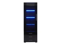 Vitrina negra con iluminación LED, 60x35x180 cm, 3 cajones, estilo moderno, para salón y oficina
