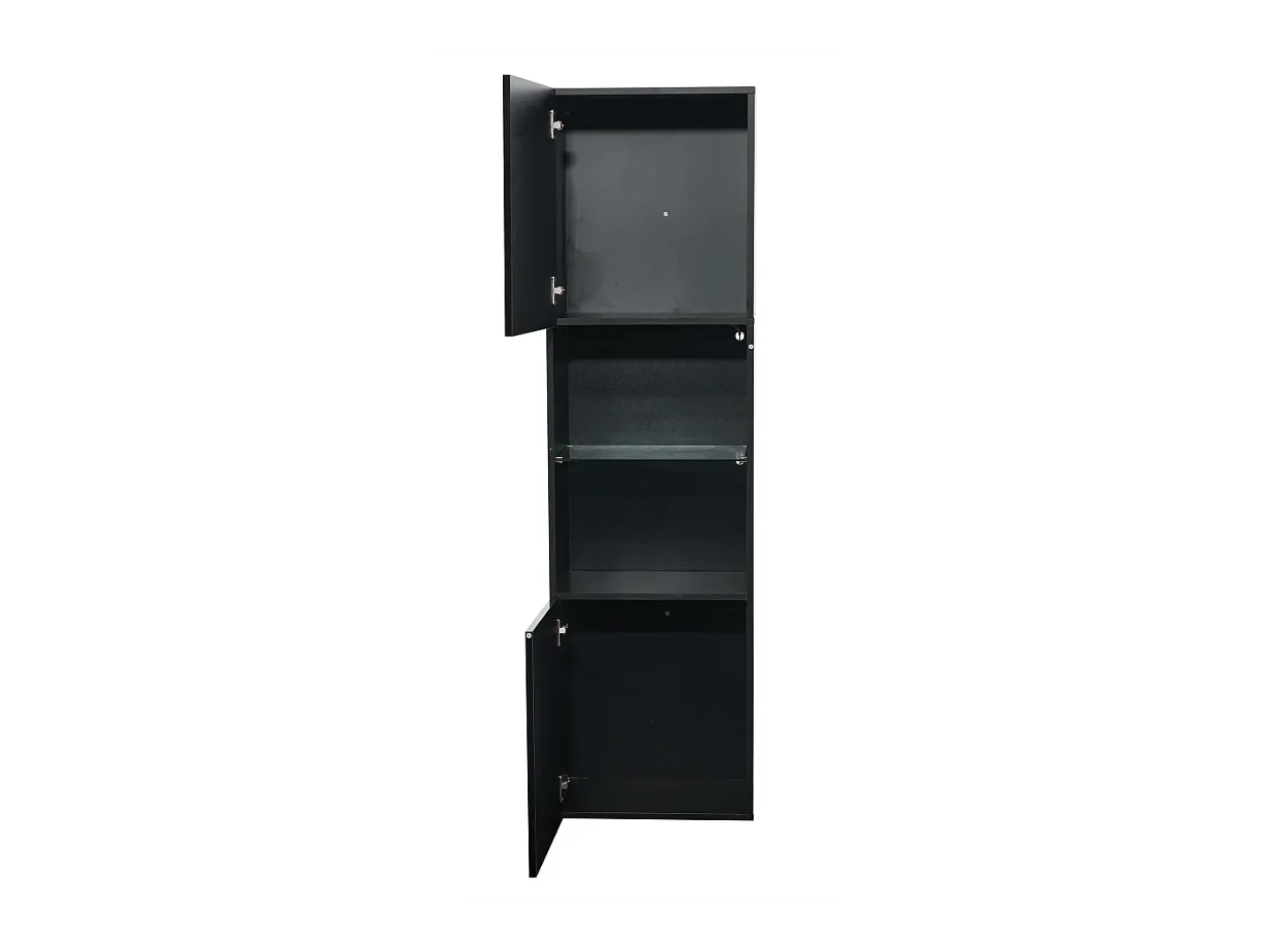 Vitrina negra con iluminación LED, 45x35x160 cm, 1 estante y 2 puertas, para salón y despacho