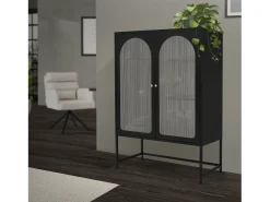 Vitrina negra 85x120x40cm con 2 puertas y 3 cajones, mueble metálico archivador