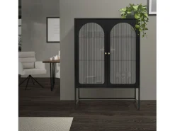 Vitrina negra 85x120x40cm con 2 puertas y 3 cajones, mueble metálico archivador