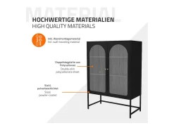 Vitrina negra 85x120x40cm con 2 puertas y 3 cajones, mueble metálico archivador