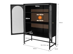 Vitrina negra 85x120x40cm con 2 puertas y 3 cajones, mueble metálico archivador