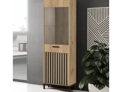 Vitrina negra y madera con lamas Lazare