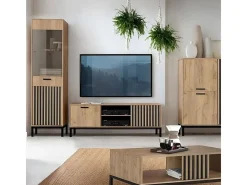 Vitrina negra y madera con lamas Lazare