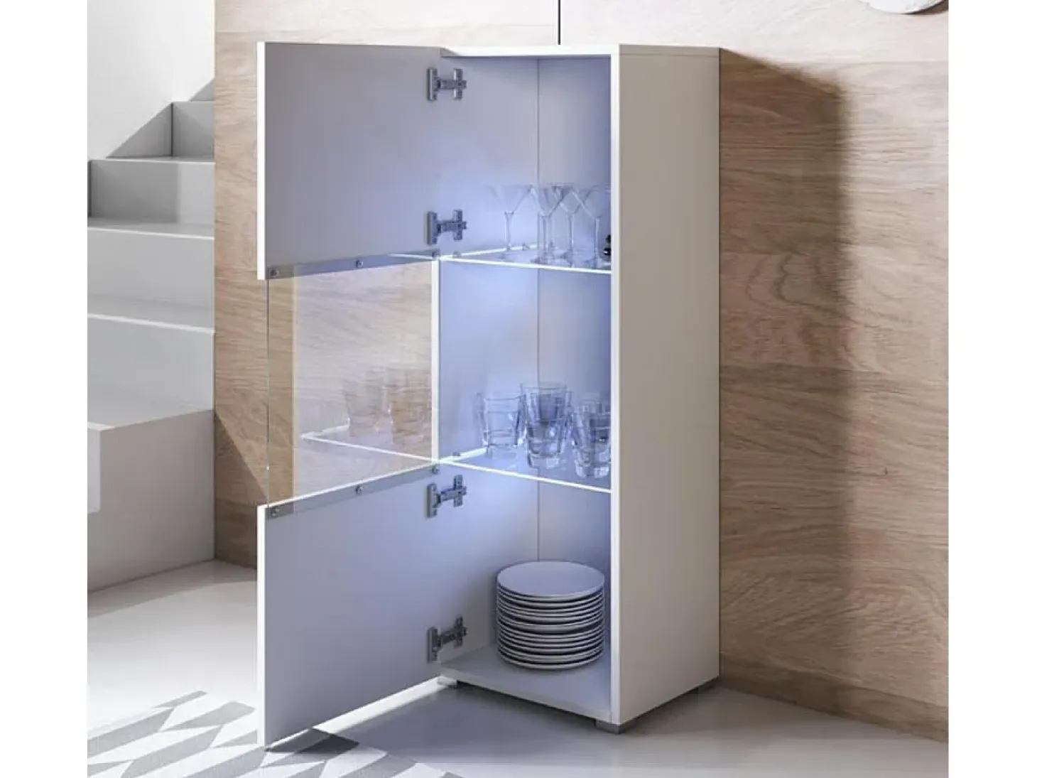 Vitrina para Salón comedor en Blanco con LED 40x29x128cm Luke V3