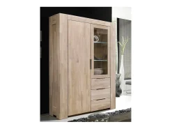 Vitrina roble macizo blanqueado 2 puertas 3 cajones Nordo 130 cm