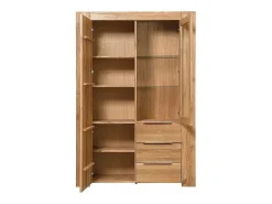 Vitrina roble macizo blanqueado 2 puertas 3 cajones Nordo 130 cm