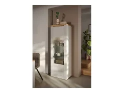 Vitrina SASHA – 1 puerta y LED integrado – Blanco lacado y Roble Cadiz