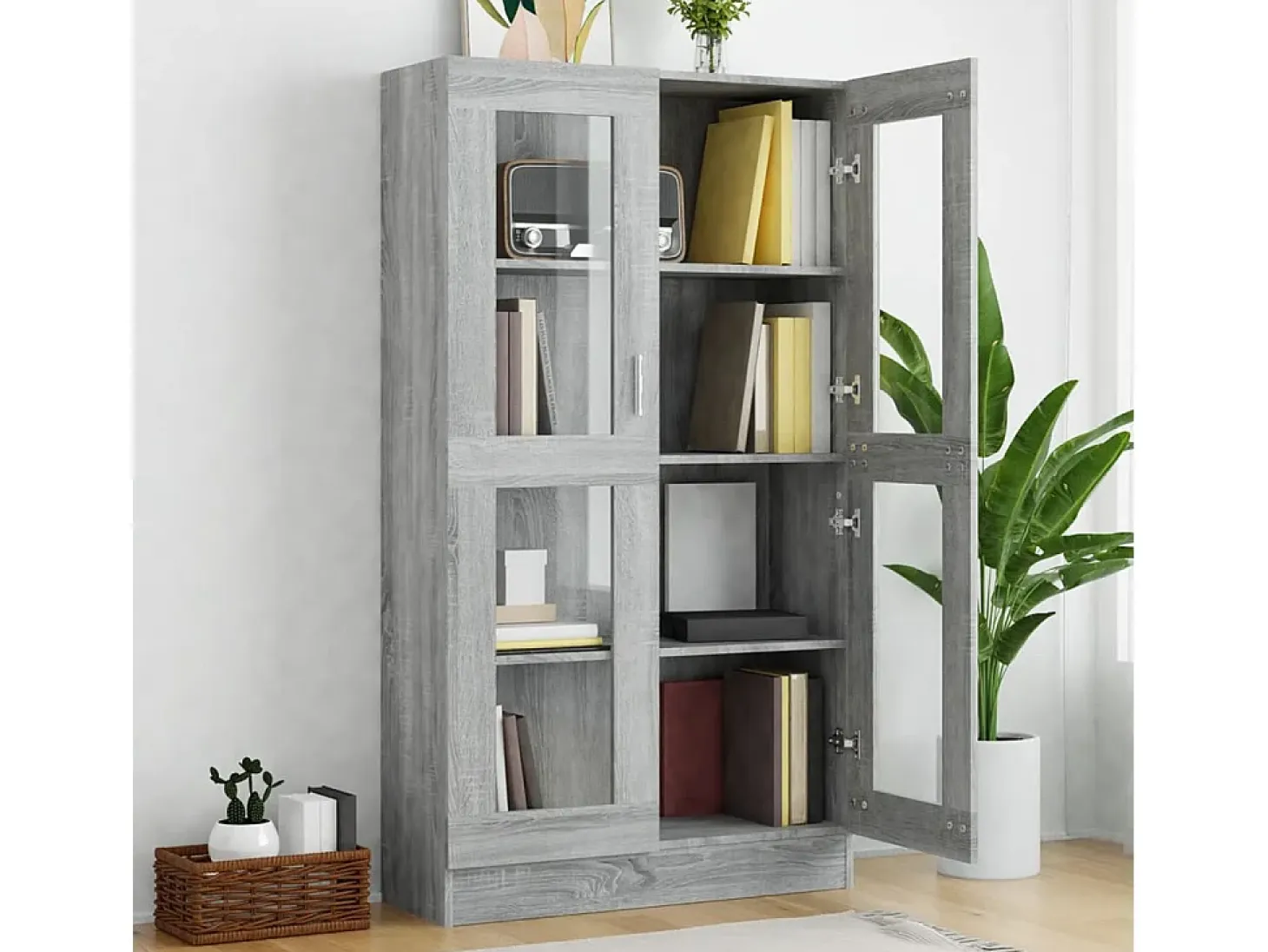 Vitrina Sonoma gris de 82,5 x 30,5 x 150 cm, madera de ingeniería