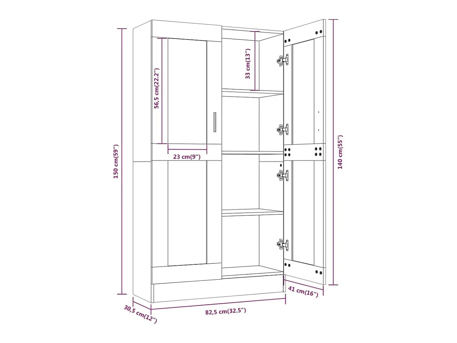 Vitrina Sonoma gris de 82,5 x 30,5 x 150 cm, madera de ingeniería
