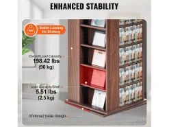 Vitrina SucceBuy con Torre Giratoria de 4 Lados para Medios, con Capacidad para 1 040 CD, Acabado Espresso