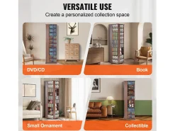 Vitrina SucceBuy con Torre Giratoria de 4 Lados para Medios, con Capacidad para 1 040 CD, Acabado Espresso