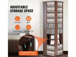 Vitrina SucceBuy con Torre Giratoria de 4 Lados para Medios, con Capacidad para 1 040 CD, Acabado Espresso