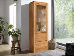 Vitrina Velida 1 puerta en roble macizo y cristal 61 cm