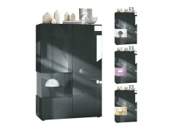Vitrina Vladon Morena V2, vitrina de pie con 2 puertas e inserción de cristal, carcasa negro mate, frentes negro de alto brillo, Cube blanco mate