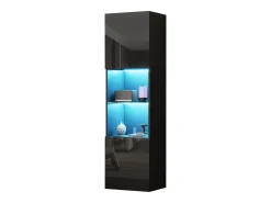 Vitrina 45x35x160 cm - con 2 puertos - con iluminación LED - 1 estante de vidro - Negro