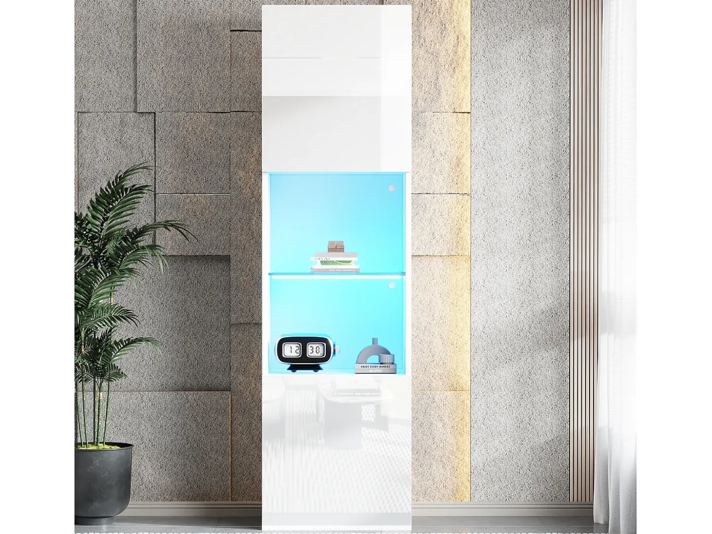 Vitrina 45x35x160 cm - con 2 puertos - con iluminación LED - 1 estante de vidro - blanco