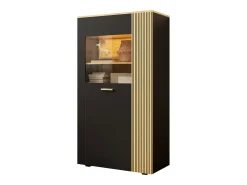 Vitrina 80x40x146cm - con iluminación LED - con 1 puerta - Estantes regulables - Tableros de partículas - Negro + natural