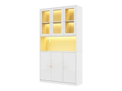 Vitrina/estantería de vidrio 100×35×200 cm - con iluminación LED - estantes abiertos y 6 puertas - MDF - blanco