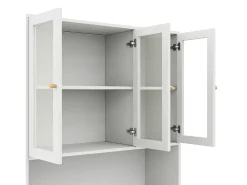 Vitrina/estantería de vidrio 100×35×200 cm - con iluminación LED - estantes abiertos y 6 puertas - MDF - blanco