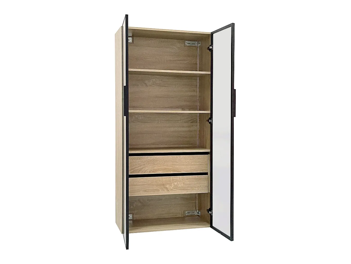Vitrina、Mueble de baño con LED - 2 cajones grandes y 2 puertas de cristal - Natural