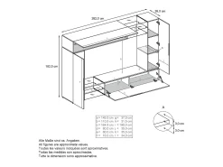 Vladon Mueble de salón Mirage, 2 Puertas, 2 Puertas abatibles y 6 Estantes de cristal abiertos, Blanco mate/Blanco de alto brillo (262 x 183 x 39 cm)