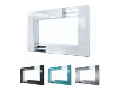 Vladon Mueble de salón Mirage, 2 Puertas, 2 Puertas abatibles y 6 Estantes de cristal abiertos, Blanco mate/Blanco de alto brillo (262 x 183 x 39 cm)