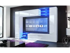 Vladon Mueble de salón Mirage, 2 Puertas, 2 Puertas abatibles y 6 Estantes de cristal abiertos, Blanco mate/Blanco de alto brillo (262 x 183 x 39 cm)