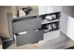 Vladon Mueble recibidor Carlton Set 2, Mueble de entrada compuesto por 1 Perchero, 1 Armario de cajones, antracita mate/zarzamora de alto brillo (105 x 193 x 35 cm)