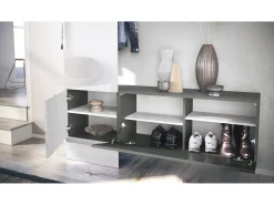 Vladon Mueble recibidor Carlton Set 4, Mueble de entrada compuesto por 1 Perchero, 1 Zapatero, antracita mate/crema de alto brillo (156,5 x 193 x 35 cm)