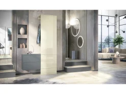 Vladon Mueble recibidor Carlton Set 2, Mueble de entrada compuesto por 1 Perchero, 1 Armario de cajones, antracita mate/crema de alto brillo (105 x 193 x 35 cm)
