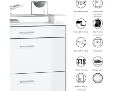 Vladon Mueble recibidor Loret mini, Mueble de entrada compuesto por 1 Zapatero, 1 Espejo de pared y 2 Percheros, Blanco mate/Negro mate