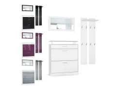 Vladon Mueble recibidor Loret mini, Mueble de entrada compuesto por 1 Zapatero, 1 Espejo de pared y 2 Percheros, Blanco mate/Negro mate