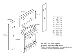 Vladon Mueble recibidor Malea, Mueble de entrada compuesto por 1 Zapatero colgante, 1 Espejo de pared y 2 Percheros, Antracita mate/Blanco mate