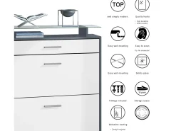Vladon Mueble recibidor Malea, Mueble de entrada compuesto por 1 Zapatero colgante, 1 Espejo de pared y 2 Percheros, Antracita mate/Blanco mate