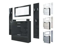 Vladon Mueble recibidor Malea, Mueble de entrada compuesto por 1 Zapatero colgante, 1 Espejo de pared y 2 Percheros, Negro mate/Negro mate