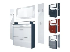 Vladon Mueble recibidor Malea, Mueble de entrada compuesto por 1 Zapatero colgante, 1 Espejo de pared y 2 Percheros, Antracita mate/Negro de alto brillo