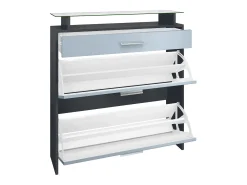 Vladon Mueble recibidor Malea, Mueble de entrada compuesto por 1 Zapatero colgante, 1 Espejo de pared y 2 Percheros, Antracita mate/Zarzamora de alto brillo