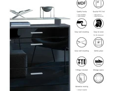 Vladon Mueble recibidor Malea, Mueble de entrada compuesto por 1 Zapatero colgante, 1 Espejo de pared y 2 Percheros, Antracita mate/Zarzamora de alto brillo