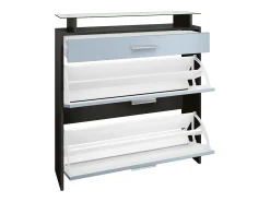 Vladon Mueble recibidor Malea, Mueble de entrada compuesto por 1 Zapatero colgante, 1 Espejo de pared y 2 Percheros, Negro mate/Burdeos de alto brillo