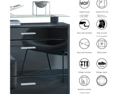 Vladon Mueble recibidor Malea, Mueble de entrada compuesto por 1 Zapatero colgante, 1 Espejo de pared y 2 Percheros, Negro mate/Burdeos de alto brillo