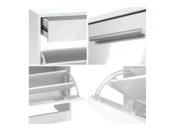 Vladon Mueble recibidor Malea, Mueble de entrada compuesto por 1 Zapatero colgante, 1 Espejo de pared y 2 Percheros, Blanco mate/Gris de alto brillo