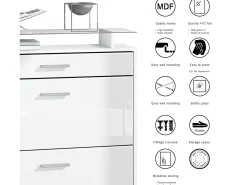 Vladon Mueble recibidor Malea, Mueble de entrada compuesto por 1 Zapatero colgante, 1 Espejo de pared y 2 Percheros, Blanco mate/Gris de alto brillo